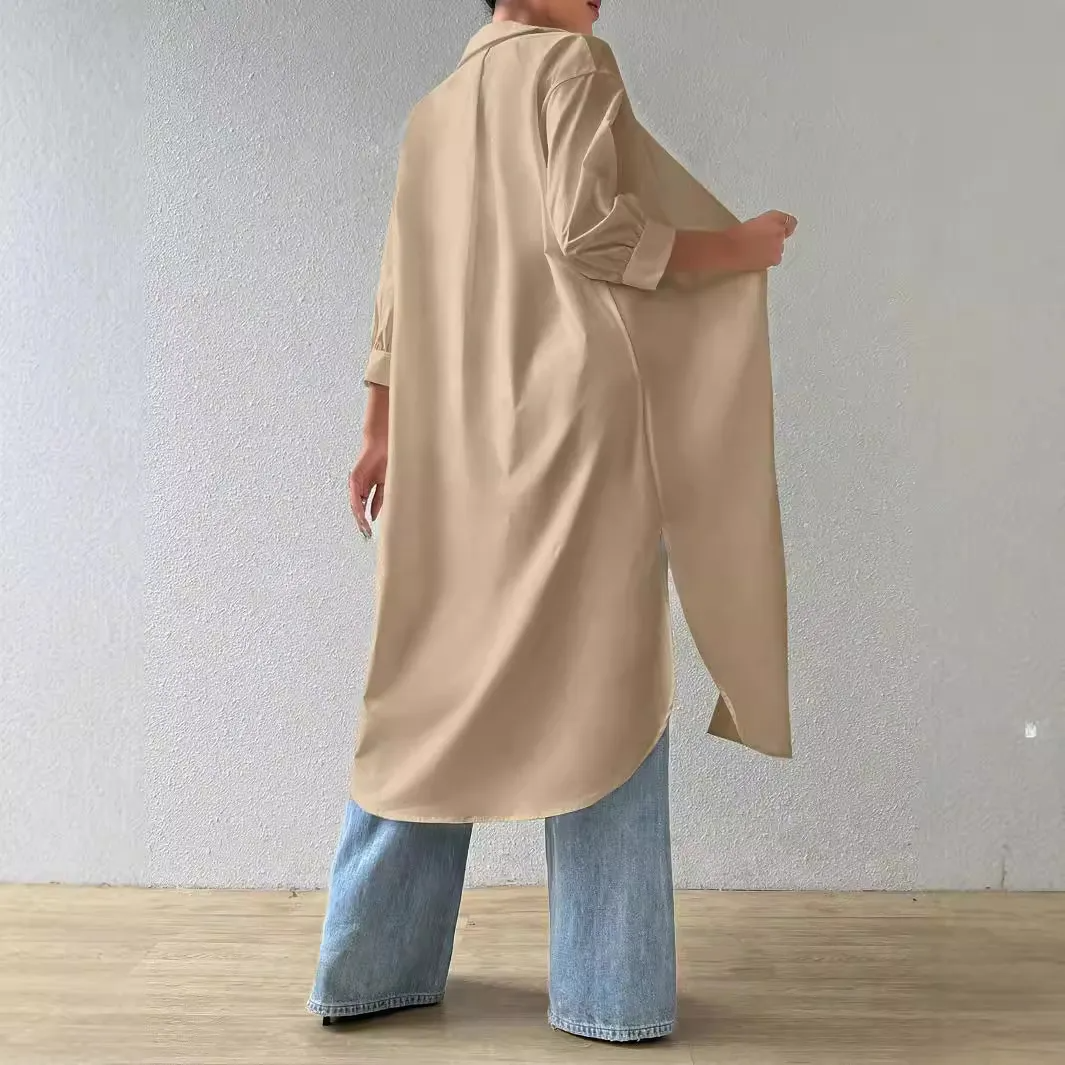 StrideSavvy Longline Button-Up Shirt Dress Castello Clothing Line