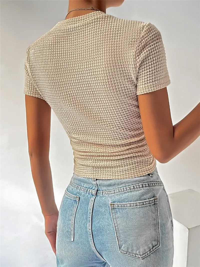 Second Skin Textured Short Sleeve Fitted Knit Top Castello Clothing Line