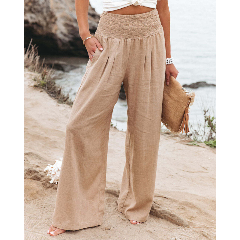 Soleil High-Waisted Smocked Wide Leg Palazzo Pants Castello Clothing Line