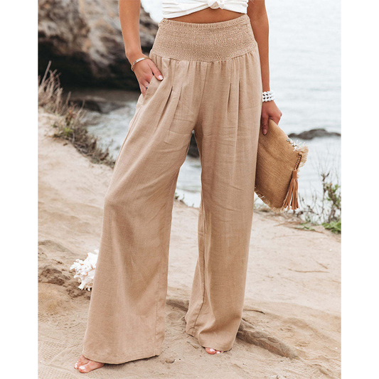 Soleil High-Waisted Smocked Wide Leg Palazzo Pants Castello Clothing Line