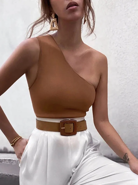 Flirty Flair One-Shoulder Crop Top  Castello Clothing Line   