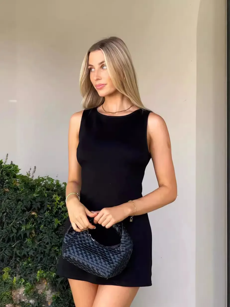 Monique Sleeveless Fitted High-Neck Mini Dress mini dress Castello Clothing Line