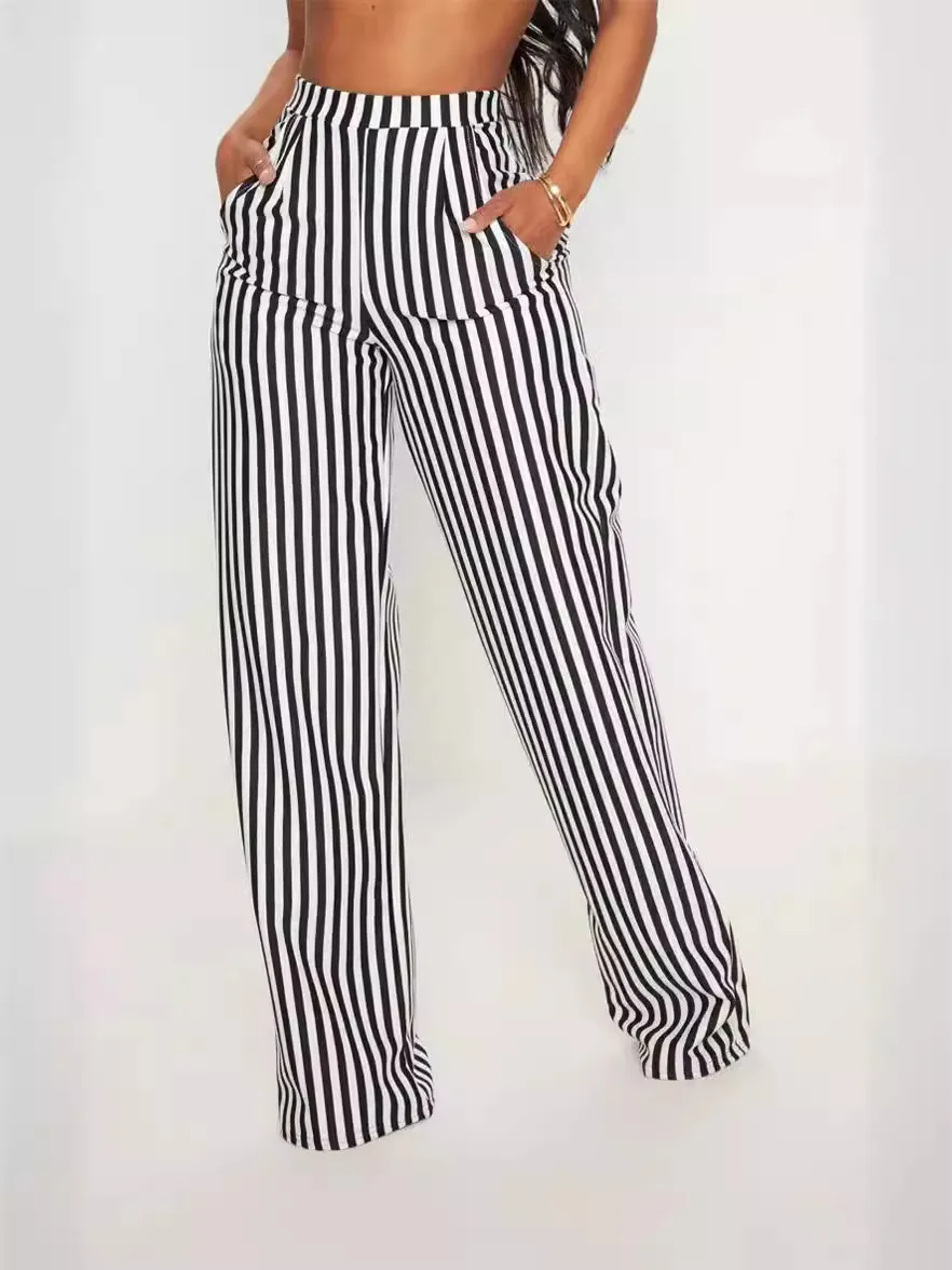 Jade High-Waisted Striped Wide-Leg Pants Castello Clothing Line