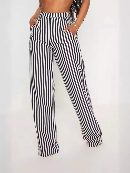 Jade High-Waisted Striped Wide-Leg Pants Castello Clothing Line