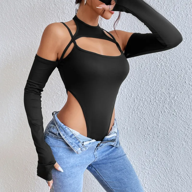 Edge Game Cutout Long Sleeve Bodysuit  Castello Clothing Line   