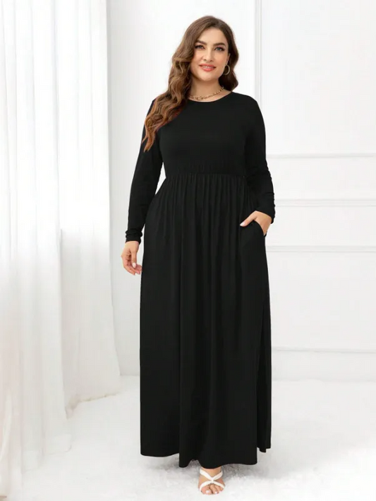 Aurelia Long Sleeve Elastic Waist Pocket Maxi Dress maxi dress Castello Clothing Line