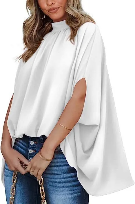 Enchant High-Neck Flowy Cape Sleeve Blouse Castello Clothing Line