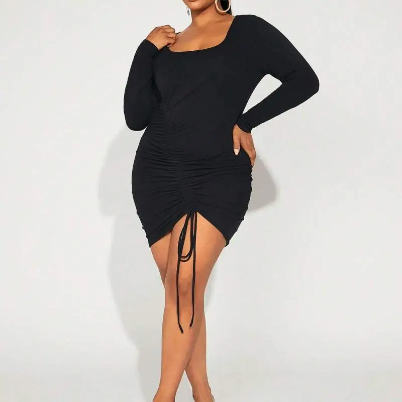 Jolie Plus Size Ruched Long Sleeve Bodycon Mini Dress mini dress Castello Clothing Line