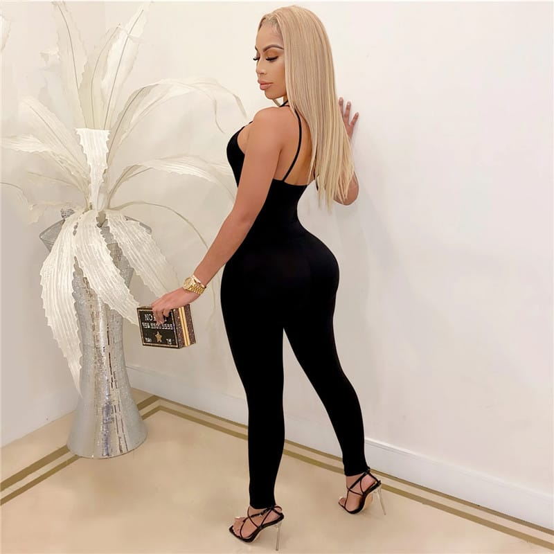 Janelle Strappy Cutout Halter Bodycon Jumpsuit women jumpsuits Castello Clothing Line