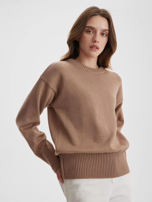 Urban Ease Crew Neck Long Sleeve Ribbed Knit Sweater Castello Clothing Line