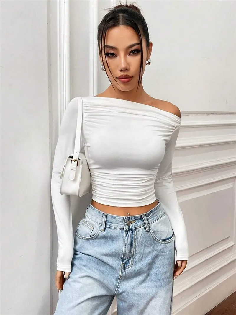 Simply Tempting Off-Shoulder Long Sleeve Top  Castello Clothing Line   