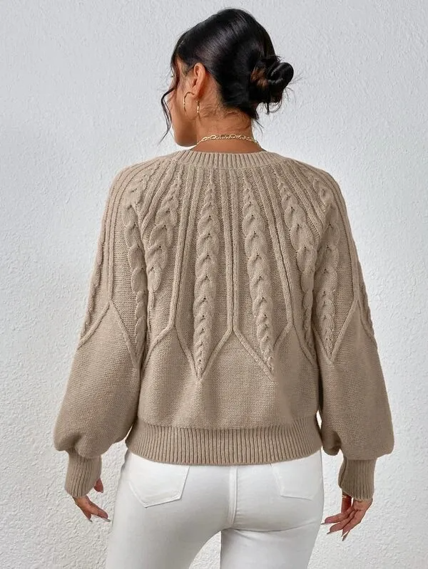 Fine Wine Cable Knit Balloon Sleeve Pullover Sweater Castello Clothing Line