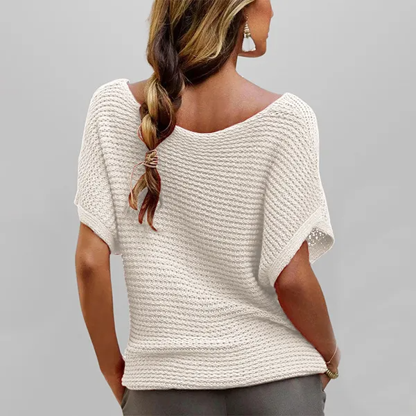 Dune Open Knit Boat Neck Short Sleeve Top Castello Clothing Line