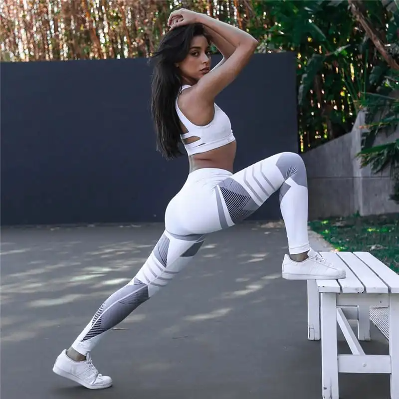 Babe High-Waist Geometric Mesh Panel Leggings leggings Castello Clothing Line