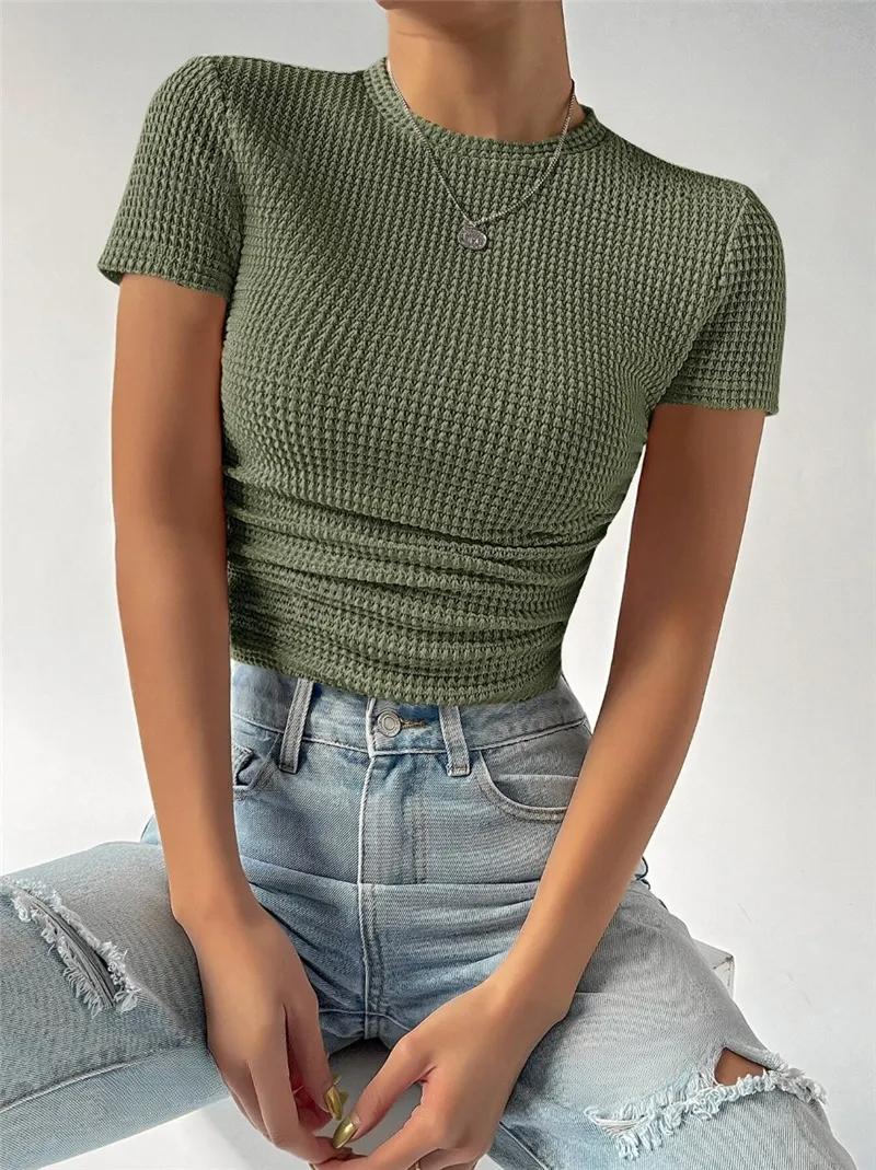 Second Skin Textured Short Sleeve Fitted Knit Top Castello Clothing Line