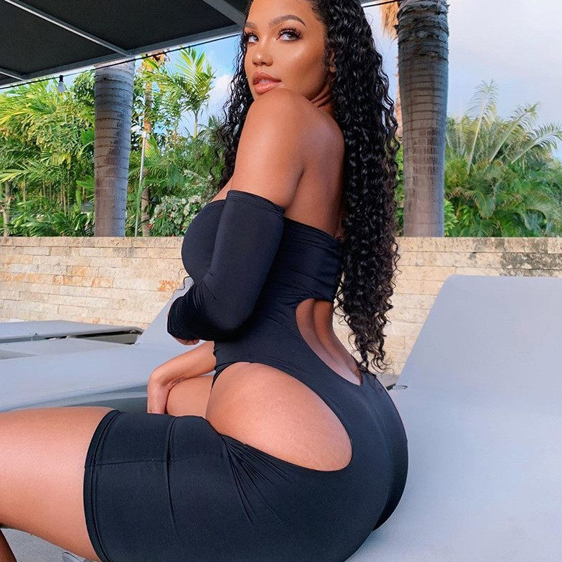 Femme Edge One-Shoulder Cutout Romper  Castello Clothing Line   
