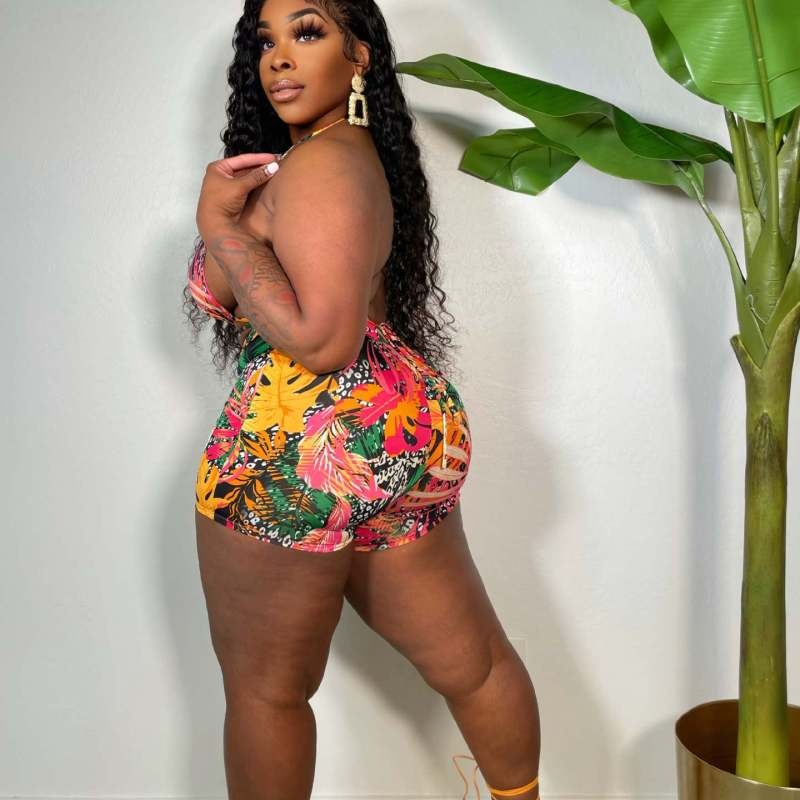 Paradise Tropical Halter Top & High-Waist Shorts Set  Castello Clothing Line   