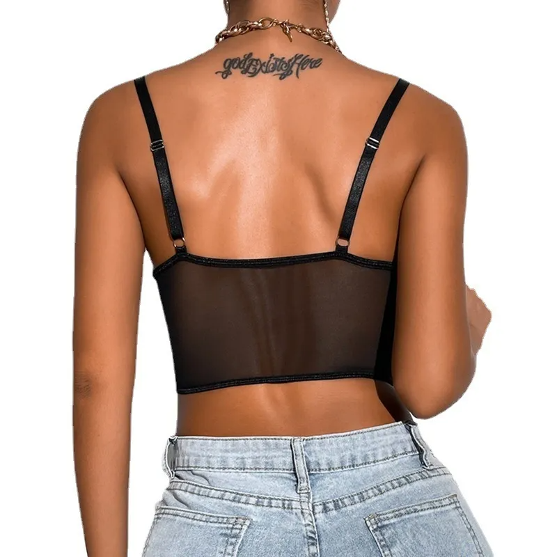 Strapped Desire Mesh Back Bustier Top  Castello Clothing Line   