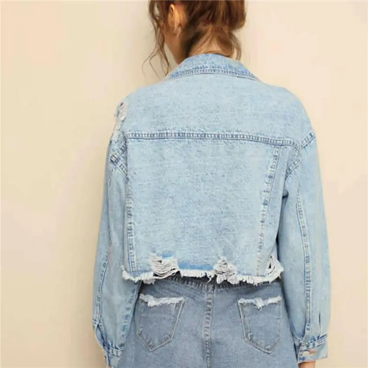 Rapture Distressed Cropped Button-Up Denim Jacket Castello Clothing Line