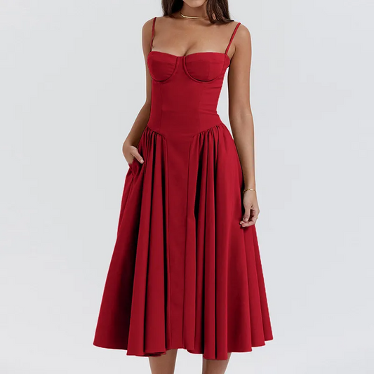 Jada Bustier Pleated A-Line Midi Dress midi dress Castello Clothing Line