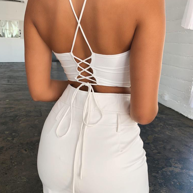 Tied Temptation Crisscross Lace-Up Halter Top  Castello Clothing Line   