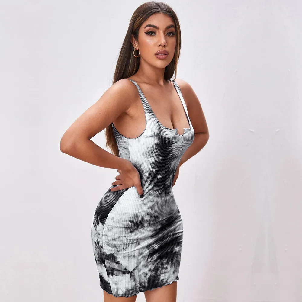 Jasmine Ribbed Bodycon Tie-Dye Mini Dress Castello Clothing Line