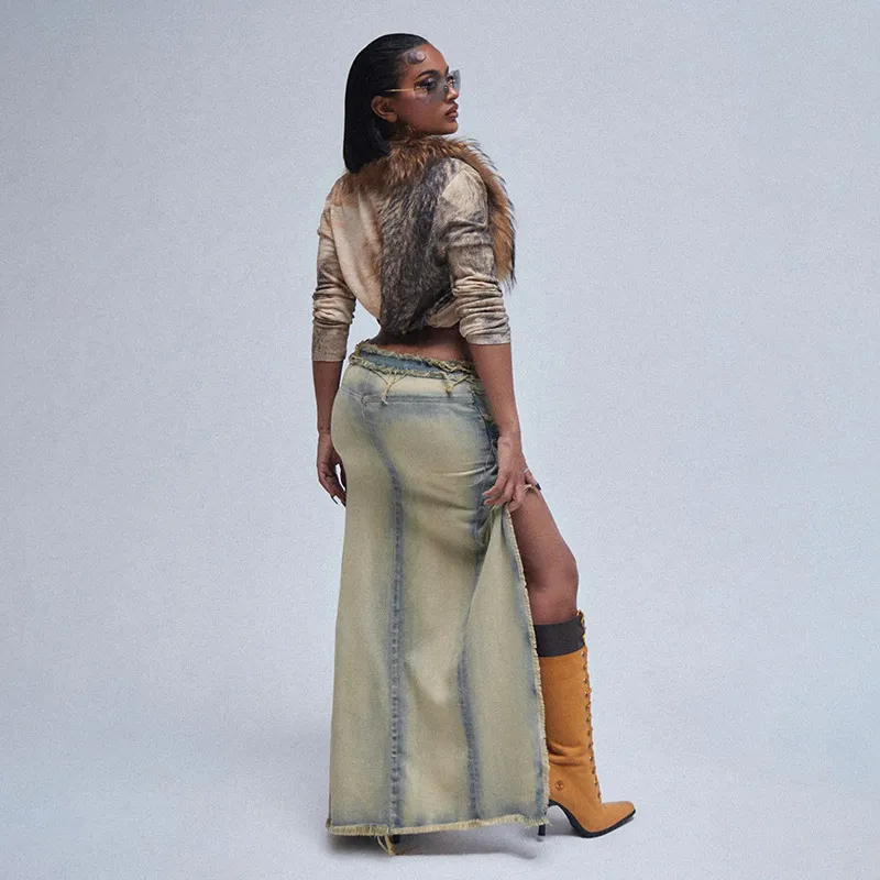 Double Trouble Layered Denim Skirt  Castello Clothing Line   