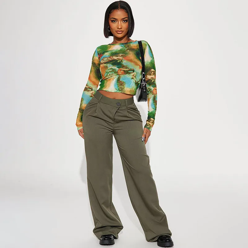 Abstract Vibes Long Sleeve Mesh Crop Top  Castello Clothing Line   