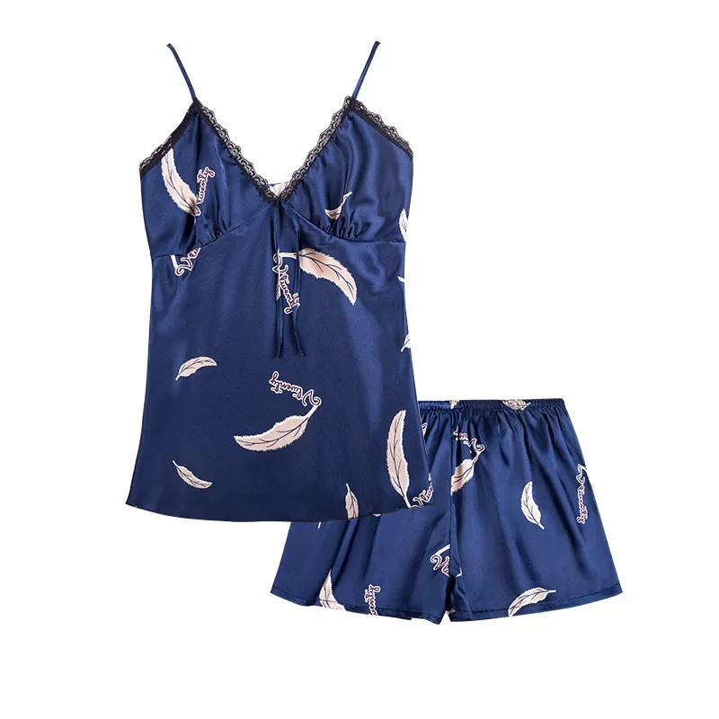 Dreamy Nights Feather Print, Satin Pajama Set  Castello Clothing Line   