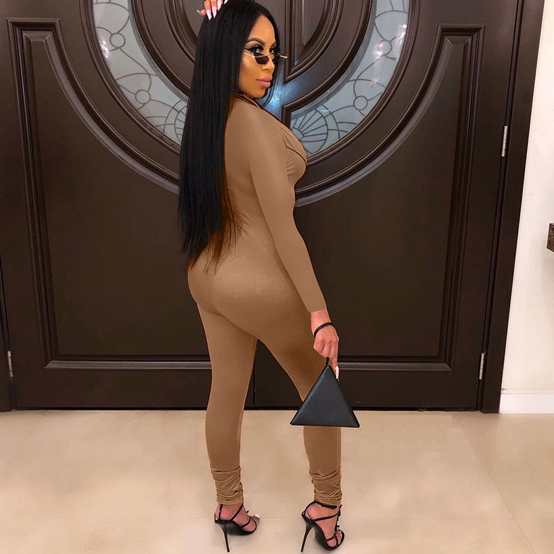 Milan Long Sleeve Zip Front Bodycon Jumpsuit women jumpsuits Castello Clothing Line