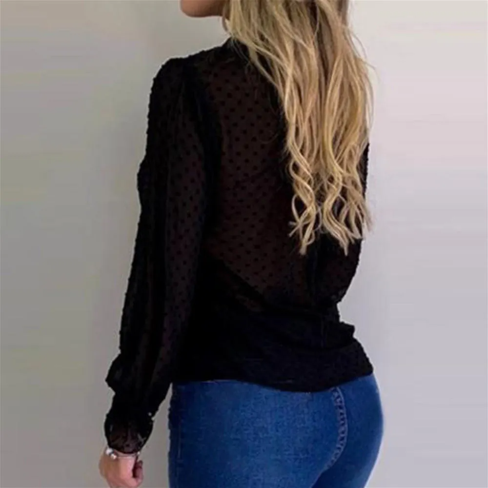 Felicity Tie-Neck Swiss Dot Long Sleeve Blouse Castello Clothing Line