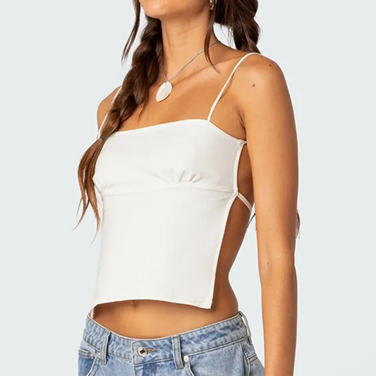 Strappy Sensation Open-Back Tie Crop Top  Castello Clothing Line   