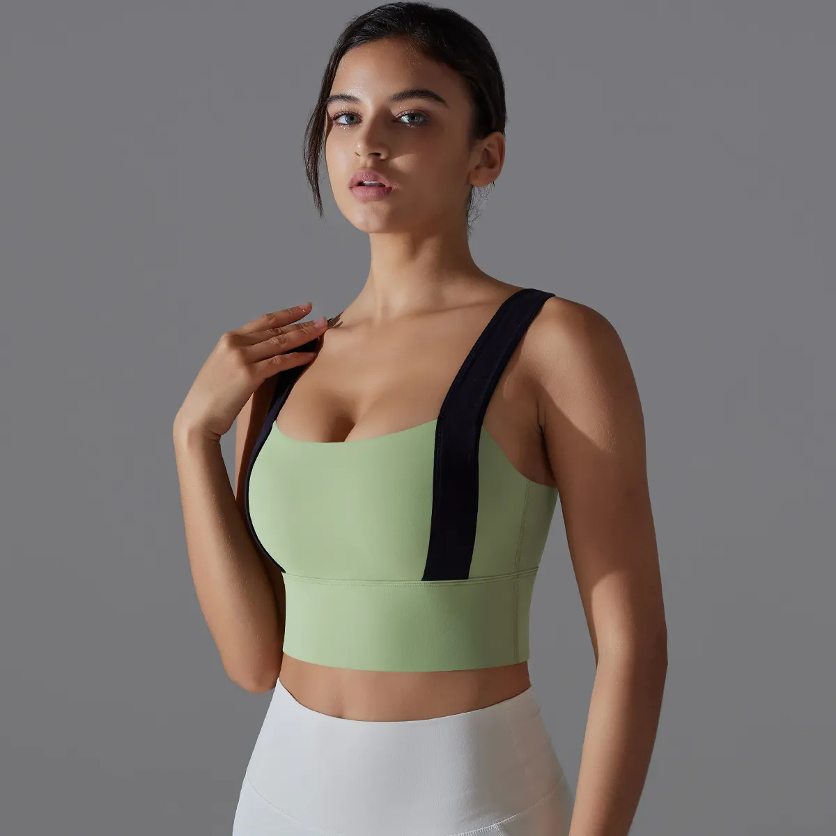 Rina Wide Strap Contrast Panel Longline Sports Bra sports top & bras Castello Clothing Line