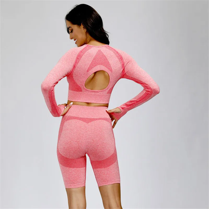 Adair Seamless Long Sleeve Contour Open Back Crop Top workout tops and t-shirts Castello Clothing Line