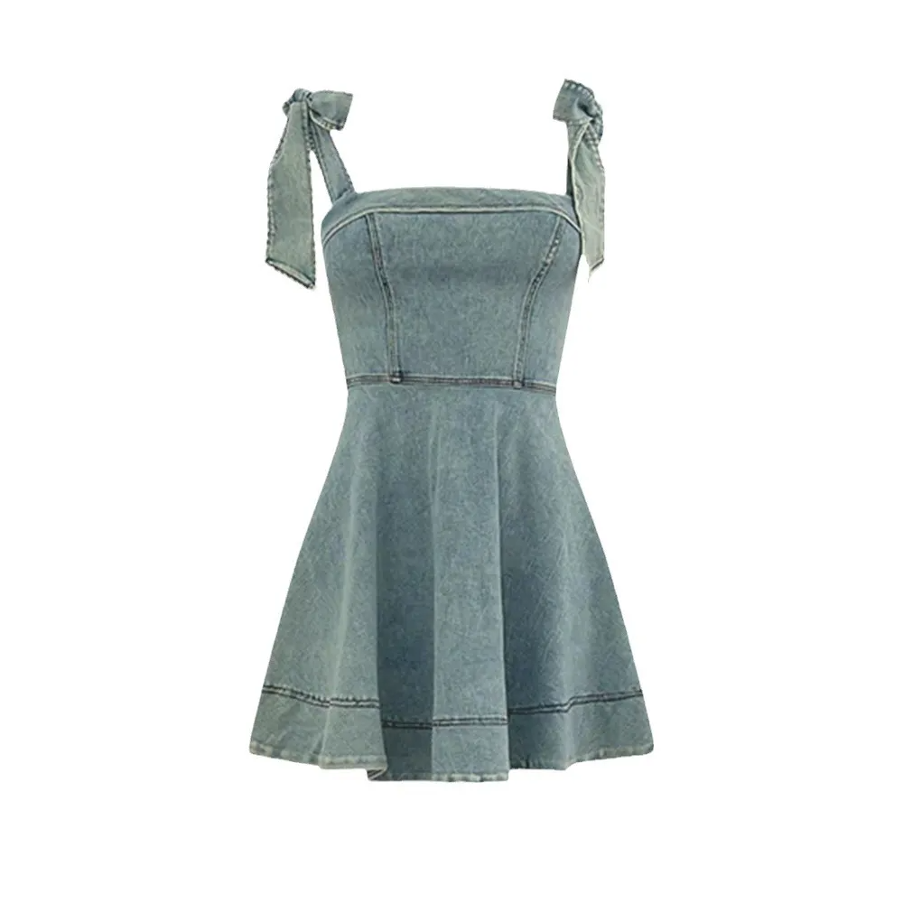 Arden Tie-Strap Fit & Flare Denim Mini Dress Castello Clothing Line