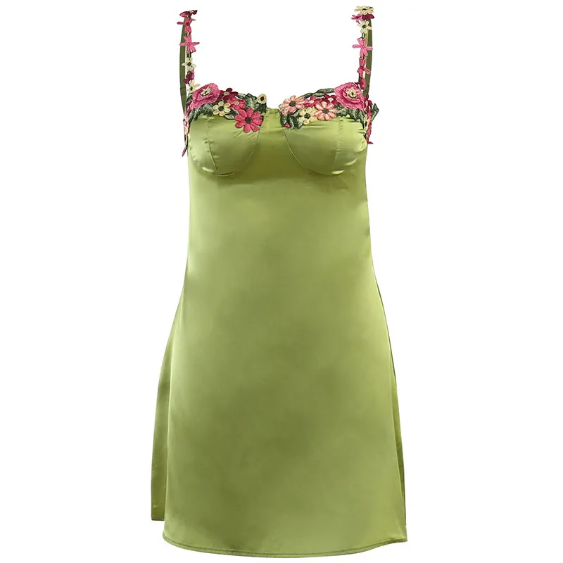 Cassandra Floral Embroidered Satin Bustier Mini Dress Castello Clothing Line