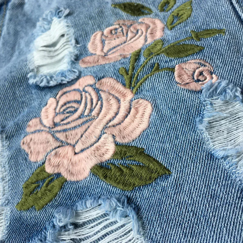 BloomEdge High-Rise Floral Embroidered Jean Shorts  Castello Clothing Line   