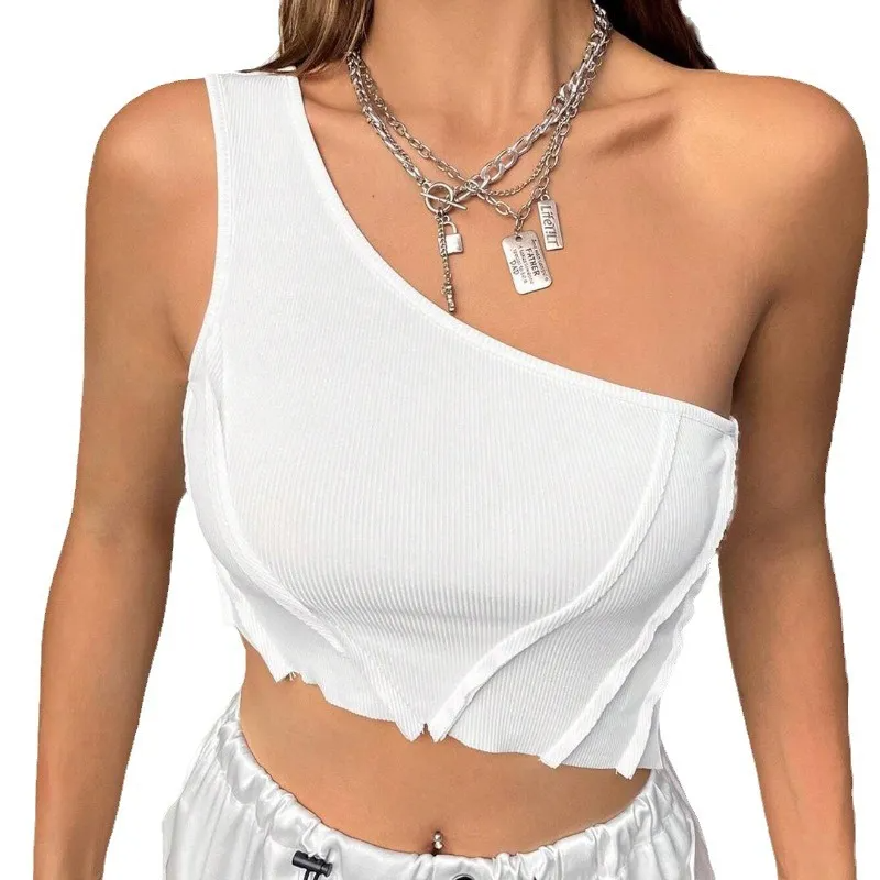 Sculpted Seduction Asymmetrical Crop Top  Castello Clothing Line   