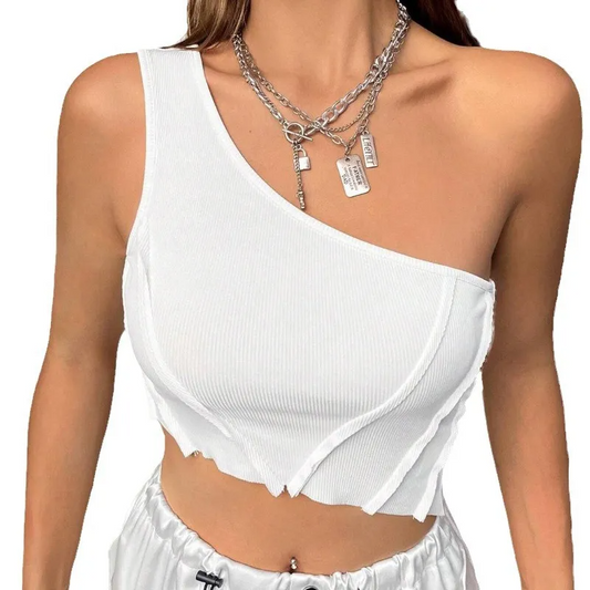 Sculpted Seduction Asymmetrical Crop Top  Castello Clothing Line   