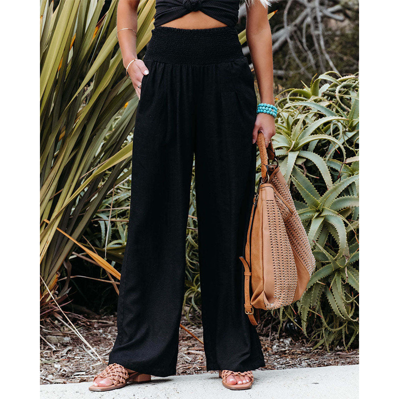 Soleil High-Waisted Smocked Wide Leg Palazzo Pants Castello Clothing Line