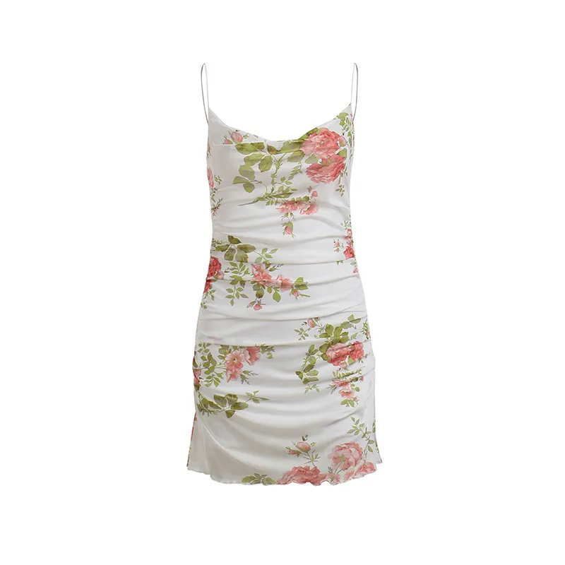 Soraya Ruched Floral Cowl Neck Mini Dress Castello Clothing Line