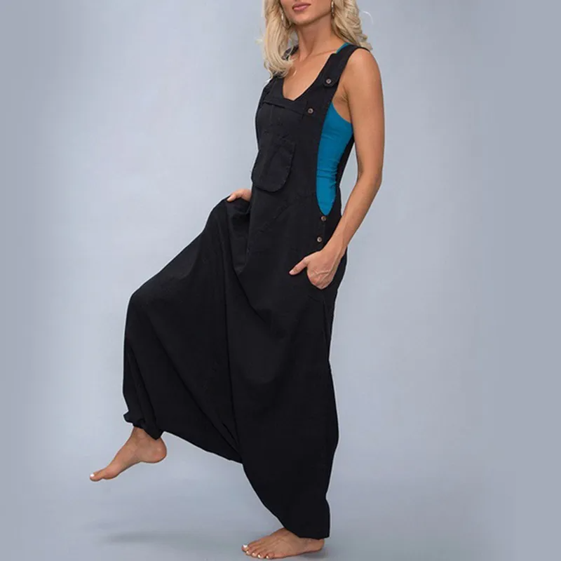 Ashley Sleeveless Relaxed Fit Harem Bib Overalls women's overalls Castello Clothing Line