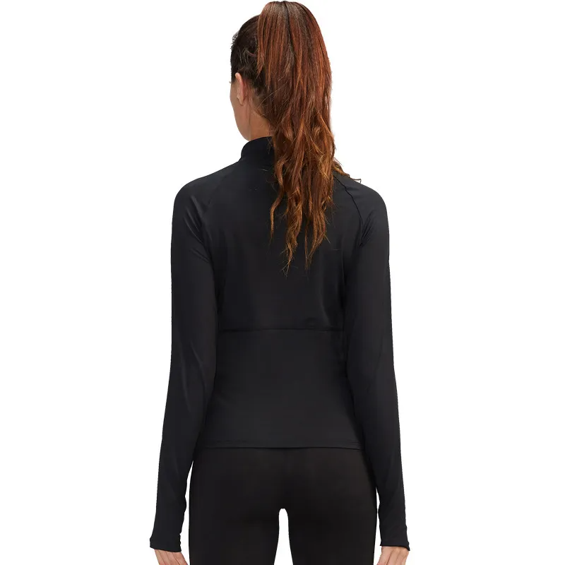 Kala Long Sleeve Zip Front Mock Neck Fitted Top workout tops and t-shirts Castello Clothing Line
