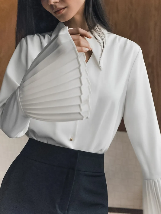 Timeless Charm Long Flare Sleeve Button-Up Blouse  Castello Clothing Line   