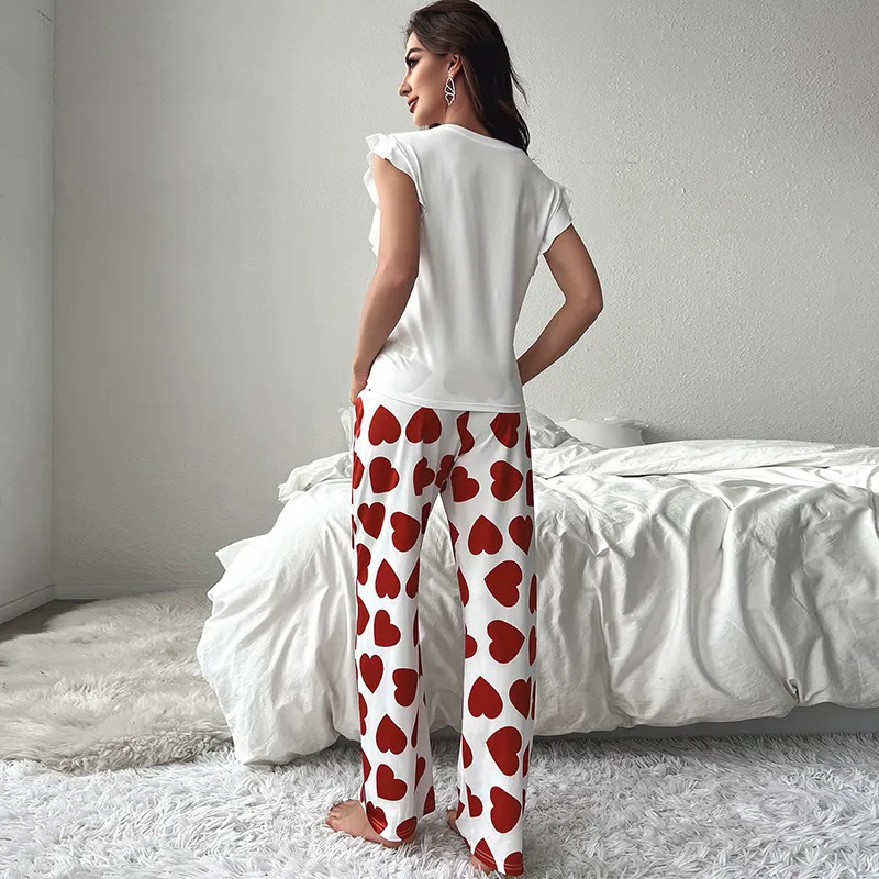 Sweetheart Dreams Heart Print Loungewear Set  Castello Clothing Line   