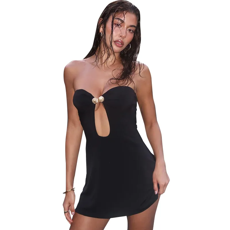 Rhiannon Strapless Cutout Ring Detail A-Line Mini Dress Castello Clothing Line