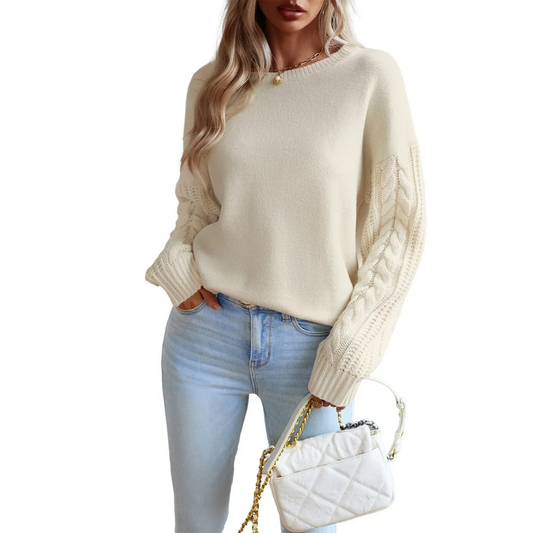 Hotline Cable Knit Long Sleeve Crewneck Sweater Castello Clothing Line