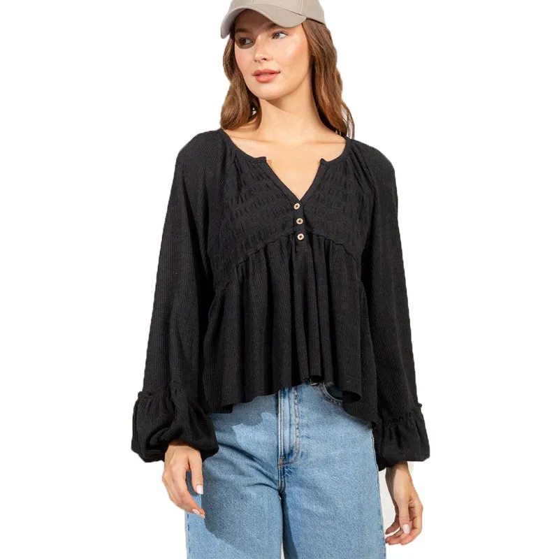 Boho Breeze Peasant Balloon Sleeve Blouse  Castello Clothing Line   