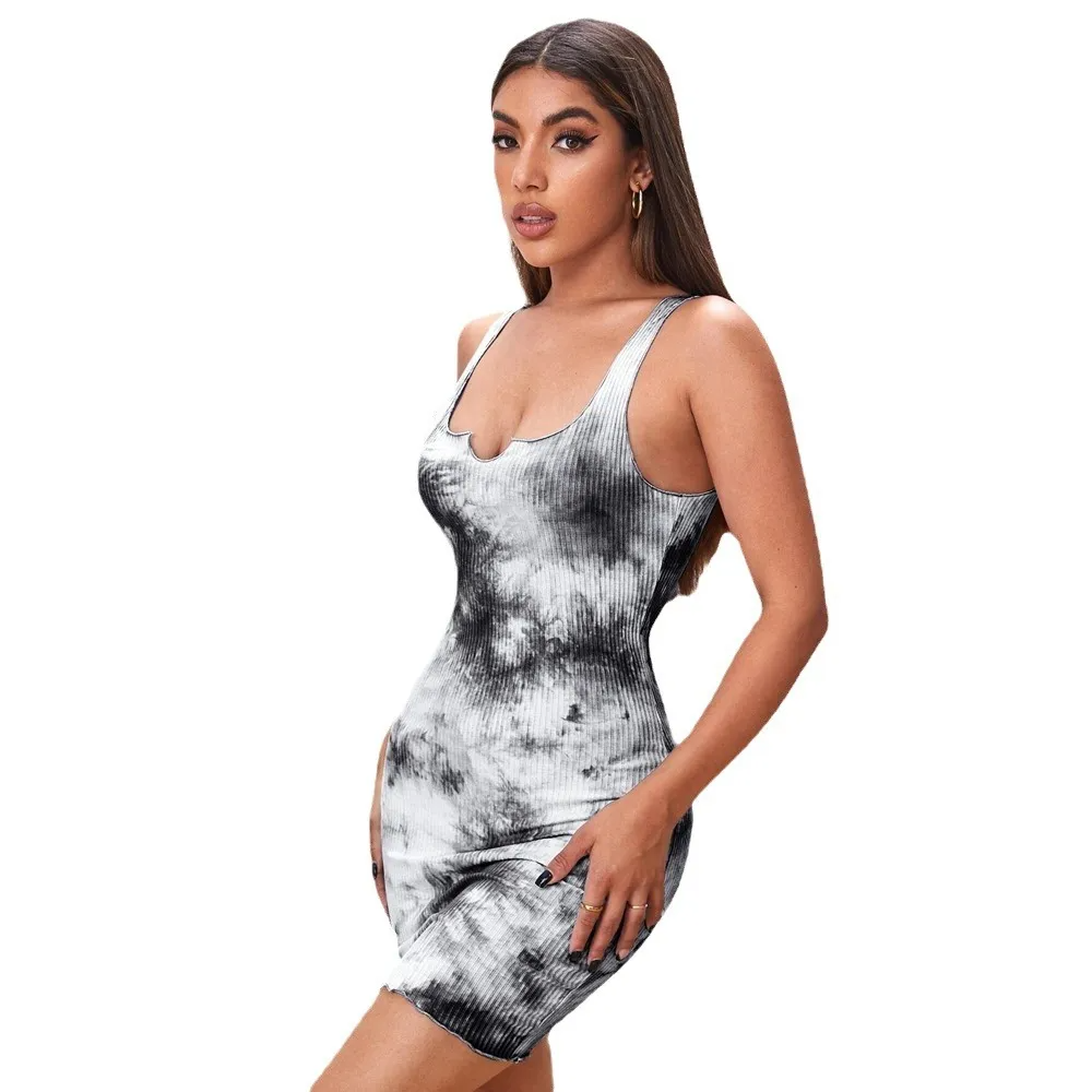 Jasmine Ribbed Bodycon Tie-Dye Mini Dress Castello Clothing Line