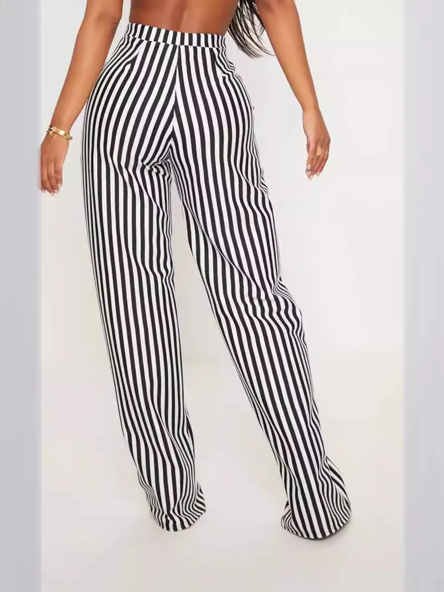 Jade High-Waisted Striped Wide-Leg Pants Castello Clothing Line